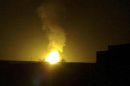 Flames rise from Yemen's main gas pipeline after it was blown up by unknown attackers