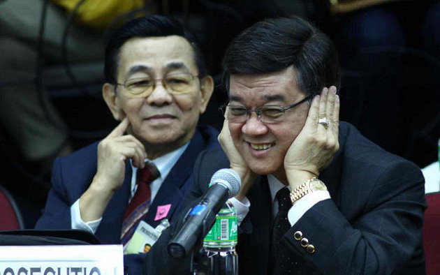 Atty. Vitaliano Aguirre (right) of the Prosecution Panel team is seen during Day 26 of the impeachment trial of Supreme Court Chief Justice Renato Corona at the Senate in Pasay City, south of Manila, on 29 February 2012. (Bernard Testa/Interaksyon.com/Senate Pool/NPPA Images)