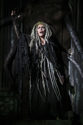 CORRECTS DATE IN SECOND SENTENCE-- In this Wednesday, Dec. 28, 2011 photo, Joyce DiDonato performs as Sycorax during the final dress rehearsal of "The Enchanted Island," at the Metropolitan Opera in New York. "The Enchanted Island" had its world premiere at the Metropolitan Opera on New Year's Eve Dec. 31, 2011. (AP Photo/Mary Altaffer)