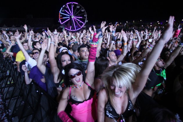 The crowd dances to the sounds of Dutch music producer and DJ Afrojack during the Electric Daisy Carnival in Las Vegas