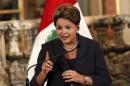 Brazil's President Rousseff speaks to the press at the government palace in Lima