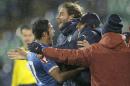 Italy's Eder, left, celebrates with coach Antonio Conte, right, scoring his team's equalizer goal during a Euro 2016, Group H, qualifying match between Bulgaria and Italy at the Vassil Levski stadium in Sofia, Bulgaria, Saturday, March 28, 2015. (AP Photo/Vadim Ghirda)