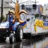 A Mardi Gras float is moved into position after heavy rains near the start of the Krewe of Endymion parade, which was postponed for an hour due to weather, in New Orleans on Saturday, Feb. 18, 2012. (AP Photo/Jonathan Bachman)