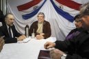 Ousted Paraguayan President Lugo attends a meeting with ex-ministers of the government at the Pais Solidario party in Asuncion