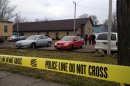 This image provided by WKYC, Channel 3, shows the scene outside a church in Ashtabula, Ohio, on Sunday, March 31, 2013. Police in northeast Ohio are investigating a shooting outside the church that has reportedly left one man dead after an Easter service. (AP Photo/WKYC)