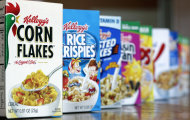 <p>               FILE - This Wednesday, Feb. 1, 2012 file photo, shows Kellogg's cereal products, in Orlando, Fla.  Cereal maker Kellogg Co. Kellogg Co. on Monday, April 23, 2012 cut its 2012 forecast because of slower sales growth in its first quarter. Its stock slid $3.14, or 5.8 percent, to $50.85 in premarket trading. Kellogg said that it now expects a full-year profit between $3.18 and $3.30 per share because of the weaker sales growth in Europe and for some U.S. products in the first three months of the year.  (AP Photo/John Raoux, File)