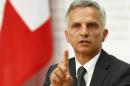Swiss President and Foreign Minister Burkhalter speaks to the media during a news conference after the weekly meeting of the Federal Council in Bern