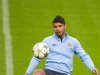 Manchester City's Sergio Aguero controls the ball during a training session in Amsterdam Arena stadium