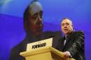 Scotland's First Minister Alex Salmond delivers his speech at the SNP Spring Conference in Aberdeen