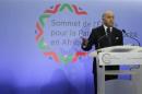 French Foreign Affairs Minister Fabius attends a news conference in Paris after a meeting of Foreign Affairs ministers of African nations as part of the Elysee Summit for Peace and Security in Africa