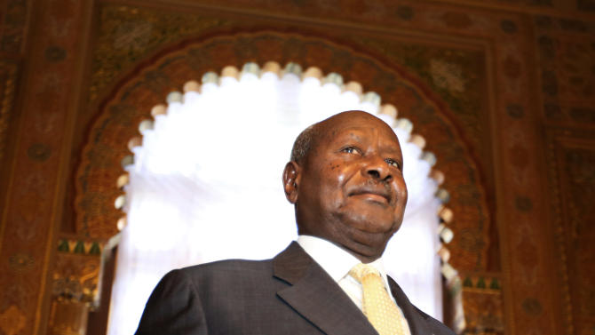 Ugandan President Yoweri Museveni walks out after speaking to reporters at the Akasaka Palace state guesthouse in Tokyo Saturday, Sept. 12, 2015. Museveni said Islamic extremists in Somalia may have taken some of his country’s troops as prisoners after a recent attack on an African Union base there. He said that 19 soldiers were killed and six were missing following the Sept. 1 attack. He blamed the laxity of the Ugandan commanders for the losses. (AP Photo/Eugene Hoshiko)