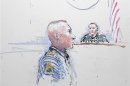 Courtroom sketch of Army Staff Sergeant Robert Bales and Judge Col. Jeffery R. Nance are seen at Joint Base Lewis-McChord