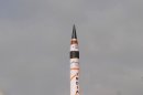 A surface-to-surface Agni V missile is launched from the Wheeler Island off the eastern Indian state of Odisha