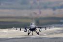 A Turkish Air Force F-16 fighter jet lands at Incirlik air base in Adana, Turkey