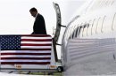 Republican presidential candidate and former Massachusetts Governor Mitt Romney gets off his campaign plane in Tampa