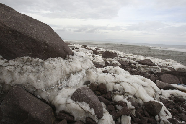 Solidified salts of the Oroumieh Lake, are seen on its shore, some 370 miles (600 kilometers) northwest of the capital Tehran, Iran, Saturday, April 30, 2011. (AP Photo/Vahid Salemi)