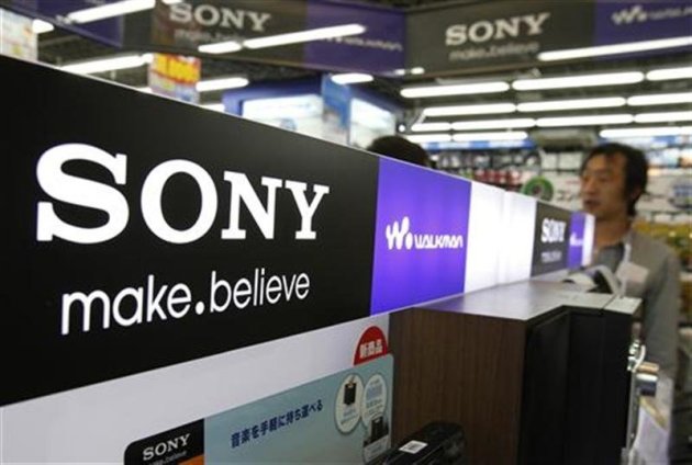 A logo of Sony is pictured at an electronic store in Tokyo