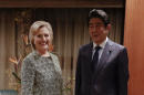Democratic presidential candidate Hillary Clinton poses for photographs with Japanese Prime Minister Shinzo Abe in New York, Monday, Sept. 19, 2016. (AP Photo/Matt Rourke)