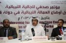 Chairman of the Qatar National Human Rights Committee Al-Marri speaks during a news conference in Doha