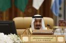 Saudi King Salman bin Abdulaziz attends the final session of the South American-Arab Countries summit, in Riyadh