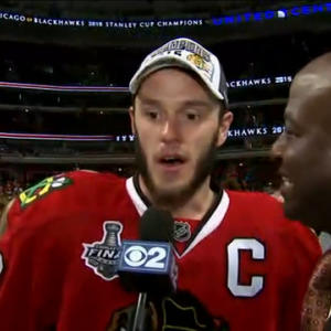 Chicago Blackhawks' captain Jonathan Toews after the win