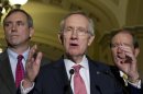 U.S. Senate Majority Leader Harry Reid speaks to reporters at Capitol Hill in Washington