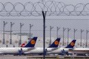 Lufthansa planes stand on the tarmac at Munich's international airport