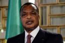 Congo's President Sassou Nguesso speaks during a news conference at Carthage Palace in Tunis
