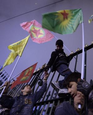Kurds wave the flags of outlawed rebel group of the &hellip;