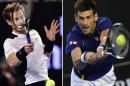 Britain's Andy Murray (L) and Serbia's Novak Djokovic (R) will face each other on January 31, 2016 in the men's singles final of the Australian Open
