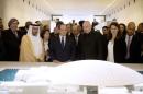 French President Francois Hollande and Sheikh Sultan Bin Tahnoon Al Nahyan, president of the Abou Dhabi authority for tourism and culture, visit the exhibition "Birth of a museum" at the Louvre museum in Paris