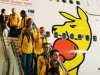 Australian Olympians disembark from a Qantas 747-400 plane inside a hangar at Sydney airport