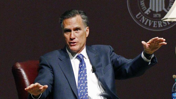 In this Jan. 28, 2015 file photo, former GOP presidential candidate Mitt Romney speaks at Mississippi State University in Starkville, Miss. Closing in on a decision about whether to again run for president, Mitt Romney is finding that several past major fundraisers and donors in key states have defected to former Florida Gov. Jeb Bush. The donors, in interviews with The Associated Press, said they see in Bush what they liked about Romney in 2012, namely what they believe it takes to serve successfully as president, but also something he could not muster in his two previous campaigns: what it takes, both in personality as a candidate and in a supporting staff, to win the White House for the GOP. (AP Photo/Rogelio V. Solis)