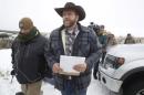 Ammon Bundy arrives to address the media at the Malheur National Wildlife Refuge near Burns, Oregon
