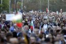 Protesters rally during a demonstration on a main boulevard in central Sofia