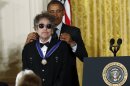 U.S. President Obama awards a 2012 Presidential Medal of Freedom to musician Dylan during ceremony in the East Room of the White House in Washington
