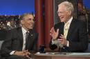 US President Barack Obama appears on the "Late Show with David Letterman" in New York on May 4, 2015