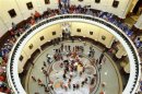 Protesters line the floors of the rotunda at the State Capitol building during a protest in Austin, Texas