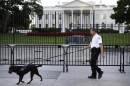 A member of the Secret Service Uniformed Division with a K-9 walks along the perimeter fence along Pennsylvania Avenue outside the White House in Washington, Monday, Sept. 22, 2014. The Secret Service tightened their guard outside the White House after Friday's embarrassing breach in the security of one of the most closely protected buildings in the world. A man is accused of scaling the White House perimeter fence, running across the lawn and entering the presidential mansion before agents stopped him. (AP Photo/Carolyn Kaster)