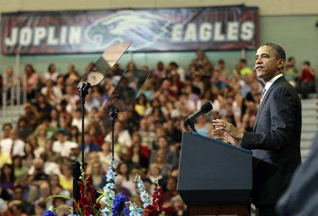 President Barack Obama speaks at the Joplin High School commencement ceremony. (AP/Pablo Martinez Monsivais)