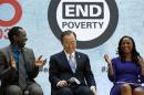 Ban Ki-moon sits with Chernor Bah and CNN correspondent Isha Sesay at a program for "EndPoverty 2030" in Washington