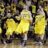 The Michigan bench reacts after their 56-51 win over Ohio State during an NCAA college basketball game in Ann Arbor, Mich., Saturday, Feb. 18, 2012. (AP Photo/Carlos Osorio)