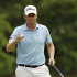 Webb Simpson reacts after making a birdie putt on the third hole during the third round of the Wells Fargo Championship golf tournament at Quail Hollow Club in Charlotte, N.C., Saturday, May 5, 2012. (AP Photo/Chuck Burton)