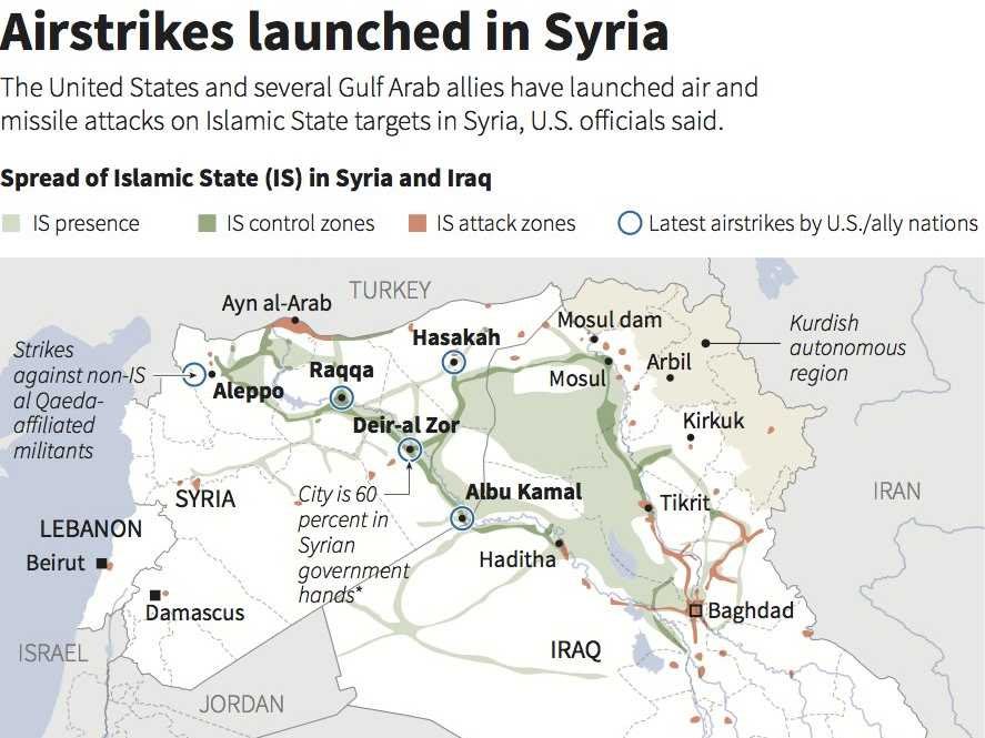 ISIS air strikes Syria Reuters map
