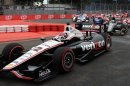 Australia's Will Power of Team Penske leads the first lap of Sao Paulo Indy 300 race