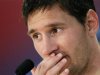 FC Barcelona's player Lionel Messi attends a news conference at Joan Gamper training Camp