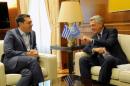 United Nations High Commissioner for Refugees Filippo Grandi meets with Greek Prime Minister Alexis Tsipras at the Maximos Mansion in Athens