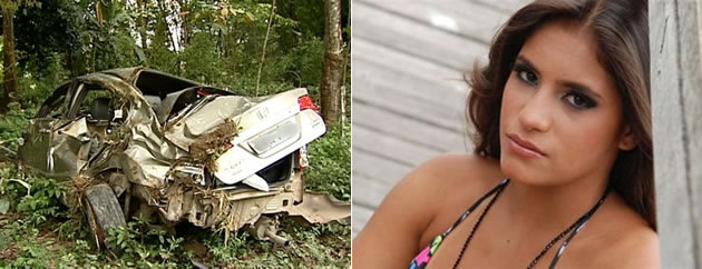 Destroços do carro e a ginasta Eduarda Mello Queiroz (Carlos Palito/TV Gazeta (ES) e Reprodução/Facebook)