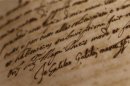 The signature of Galileo Galilei is seen on a document displayed during an exhibition at the Capitoline Museums in Rome