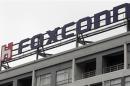 The logo of Foxconn, the trading name of Hon Hai Precision Industry, is seen on top of the company's headquarters in Tucheng, New Taipei city